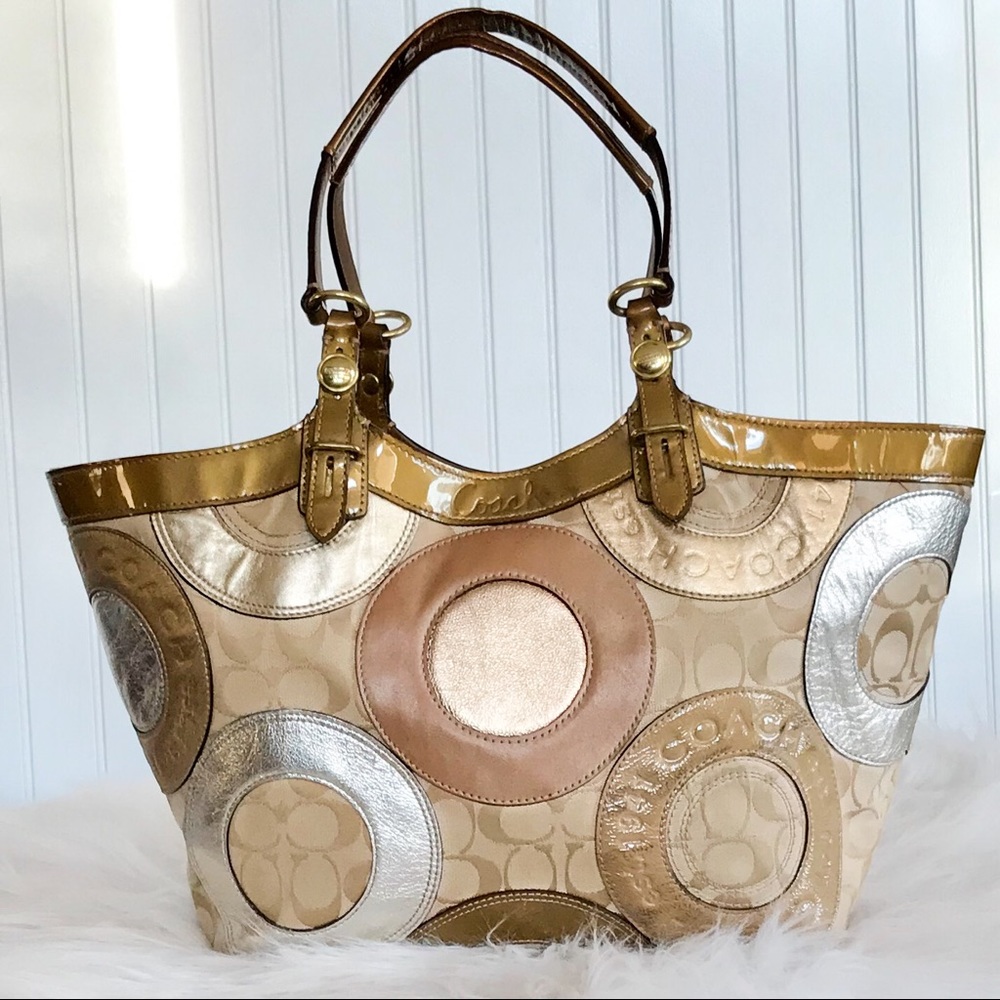 Coach Carly Signature Patchwork Tote.